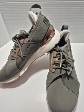 Olive Green Athletic Sneakers with Rose Gold Accent